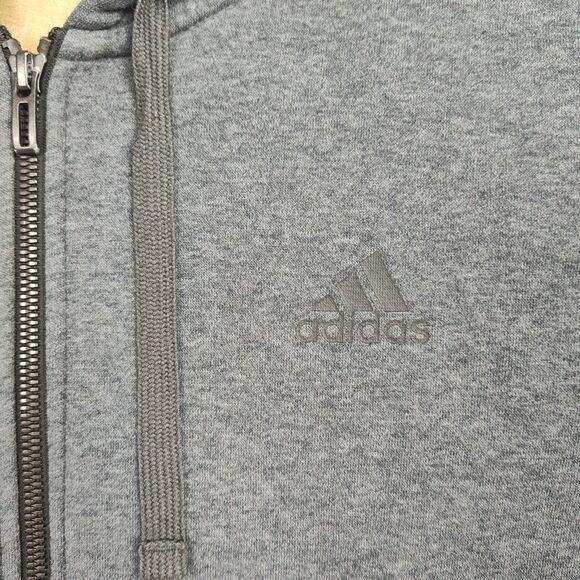 Adidas Full-Zip Sweatshirt Men's Size LT Dark Gray Hooded Pockets Long Sleeves - Picture 3 of 11